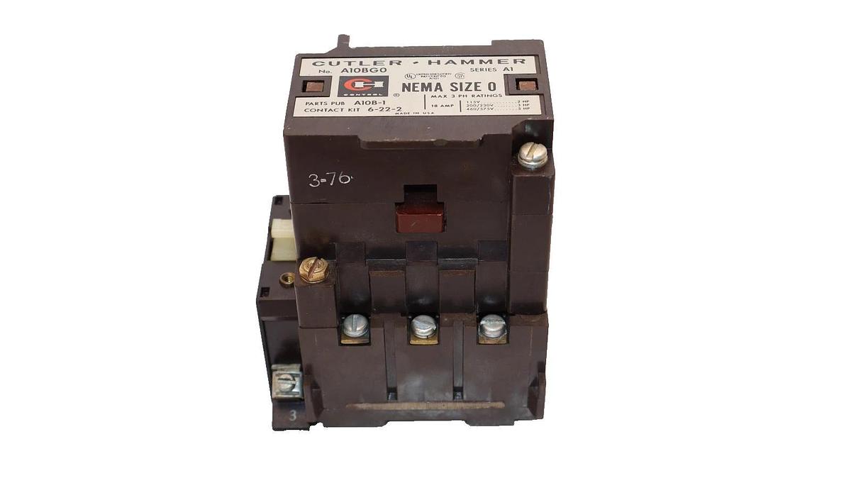 Used Cutler Hammer A10BG0 Nema Size 0 Series A1 110-120V Coil Contactor