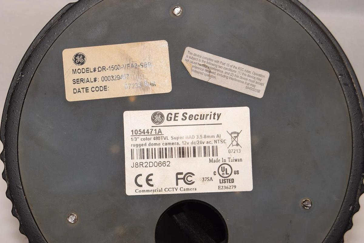 Used GE DR-1500-VFA9-SBB 1/3" Color 480TVL 12Vdc 24Vac 9-22mm Dome Security Camera