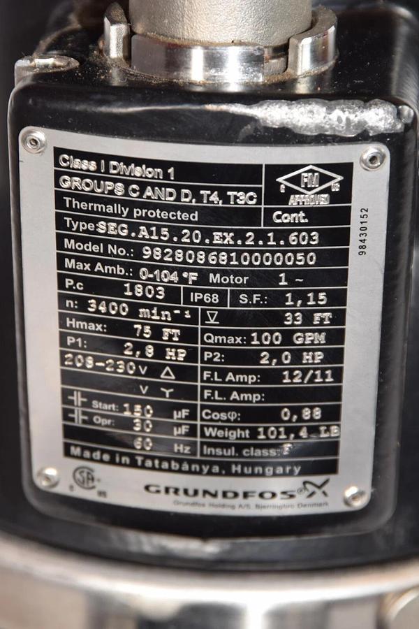 (NEW) GRUNDFOS SEG.A15.20.EX.2.1.603 9828086810000050 2.0-2.8hp Grinder Pump