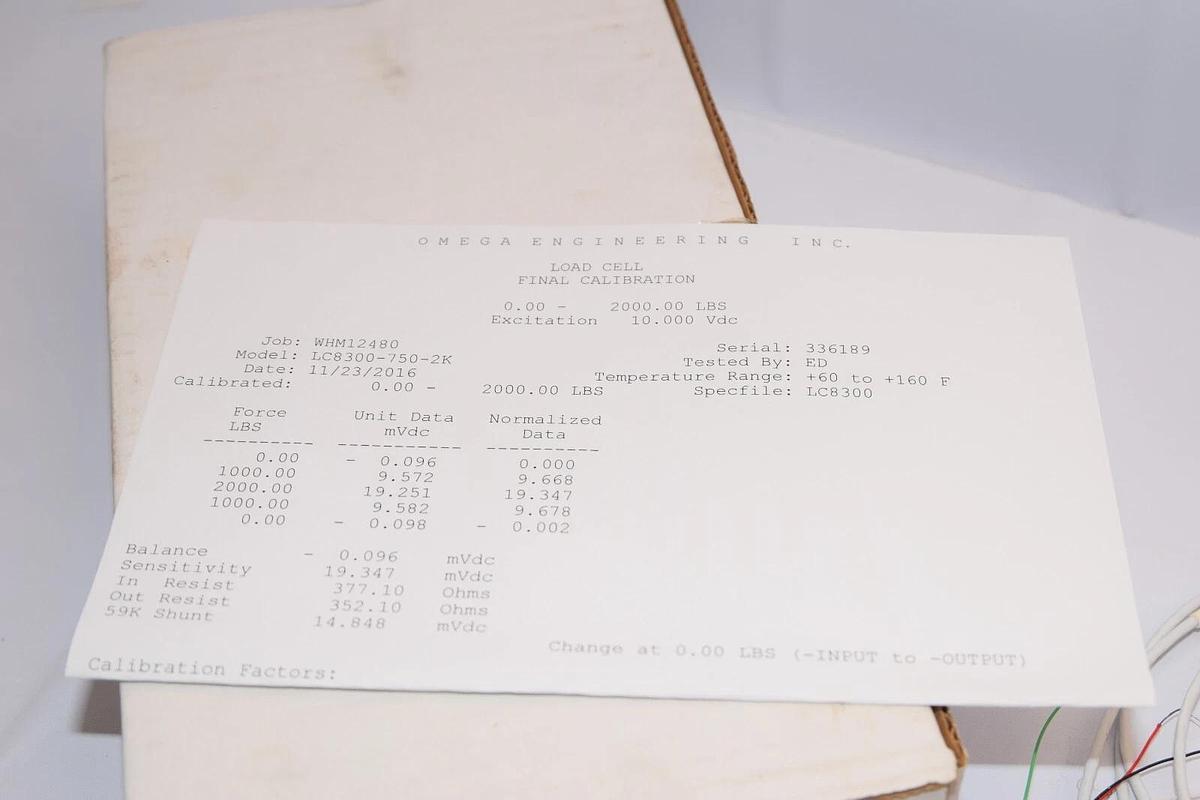 (NEW) OMEGA LC8300-750-2K 0-2000 lbs 3" Through Hold CPR Load Cell