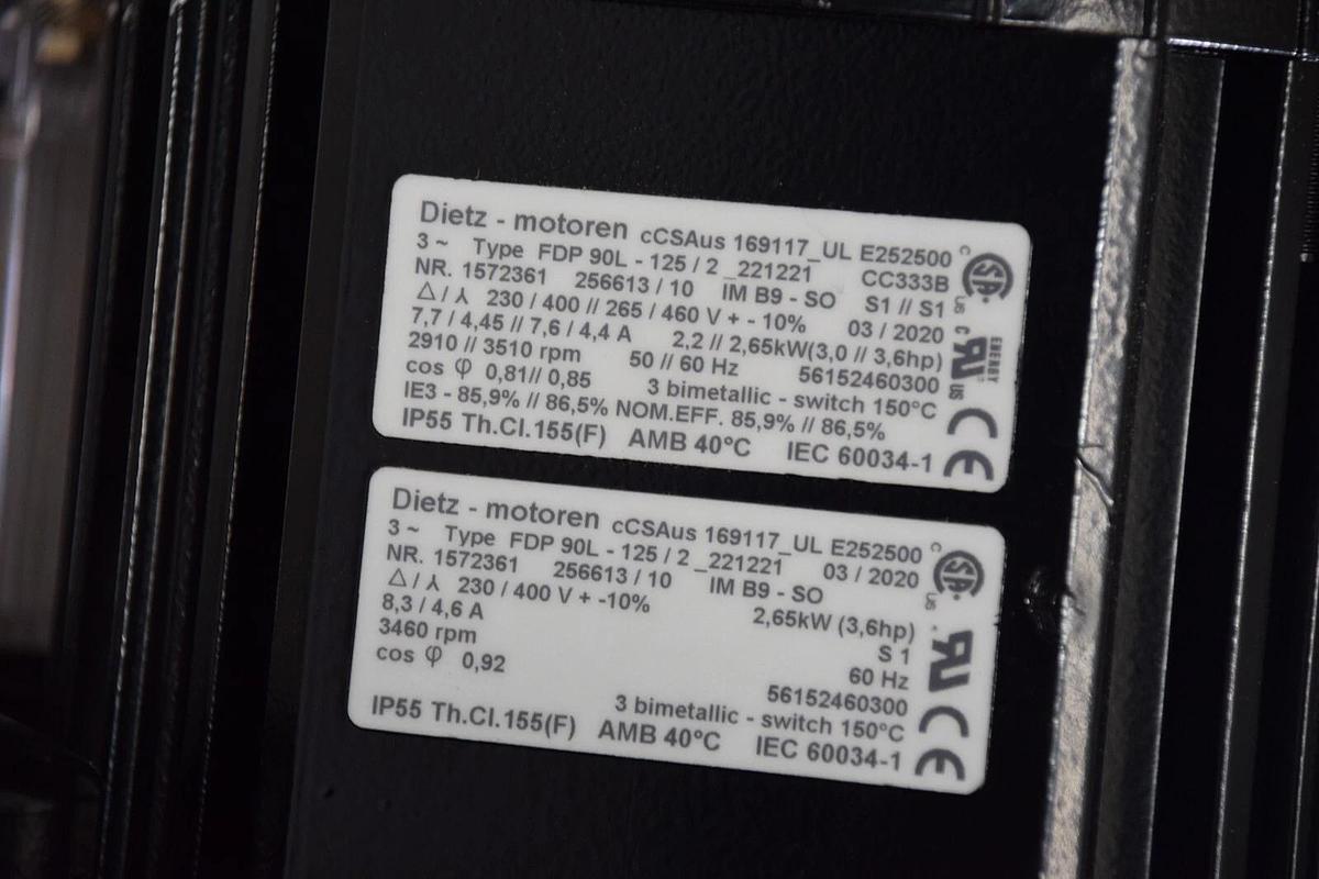 (NEW) DIETZ MOTOREN FDP90L-125/2 BECKER SV201/1 3461857 3510rpm Blower Motor