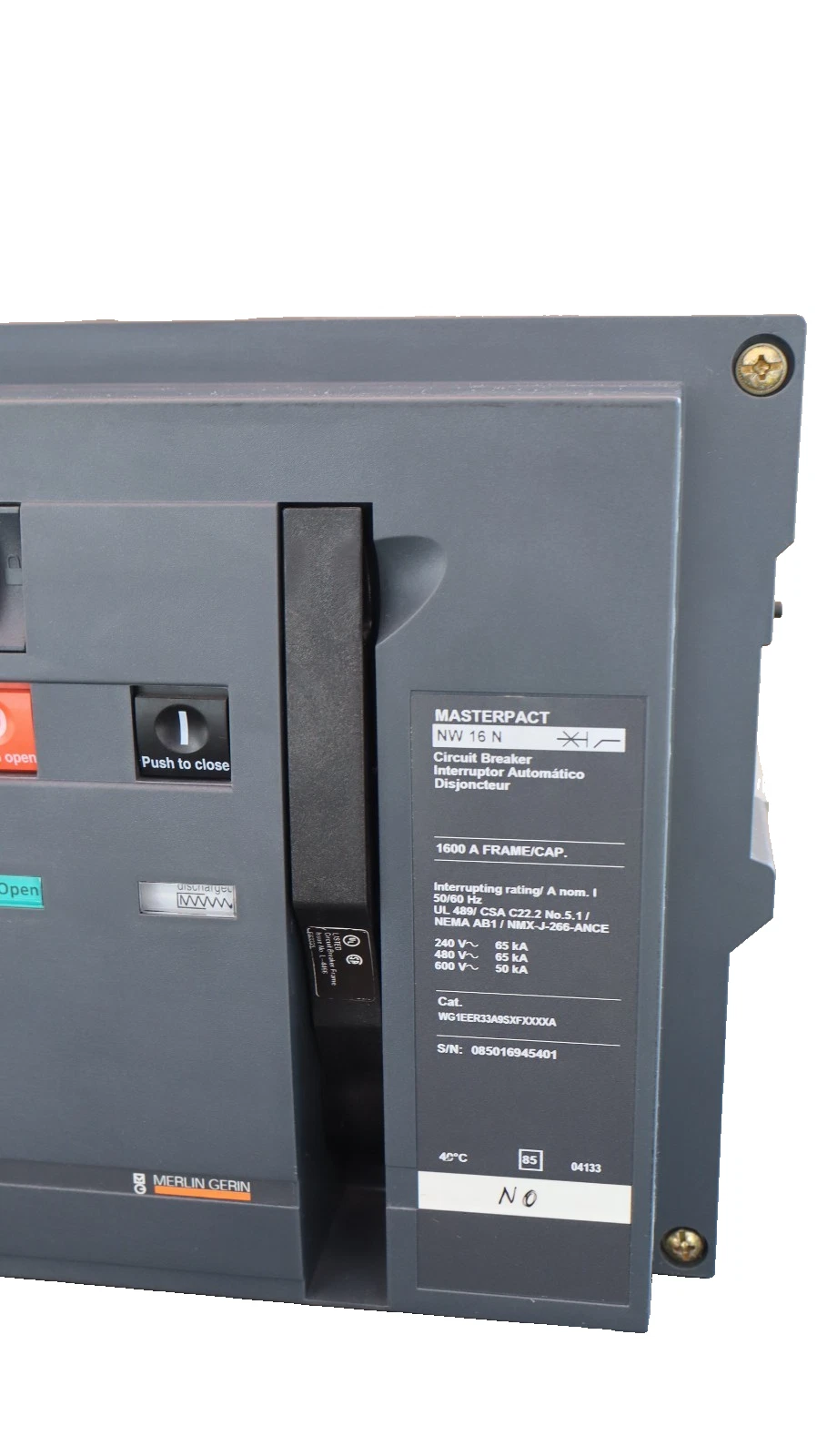 Refurbished Square D Breaker Masterpact NW16N 1600A Micrologic 5.0 WG1EER33A9SXFXXXXA 1600 A