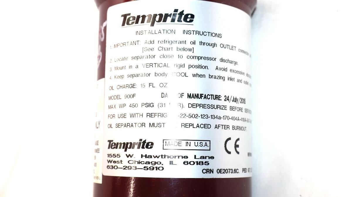 Temprite 900F Refrigerant Oil Separator 15 fl oz 450psig (New)