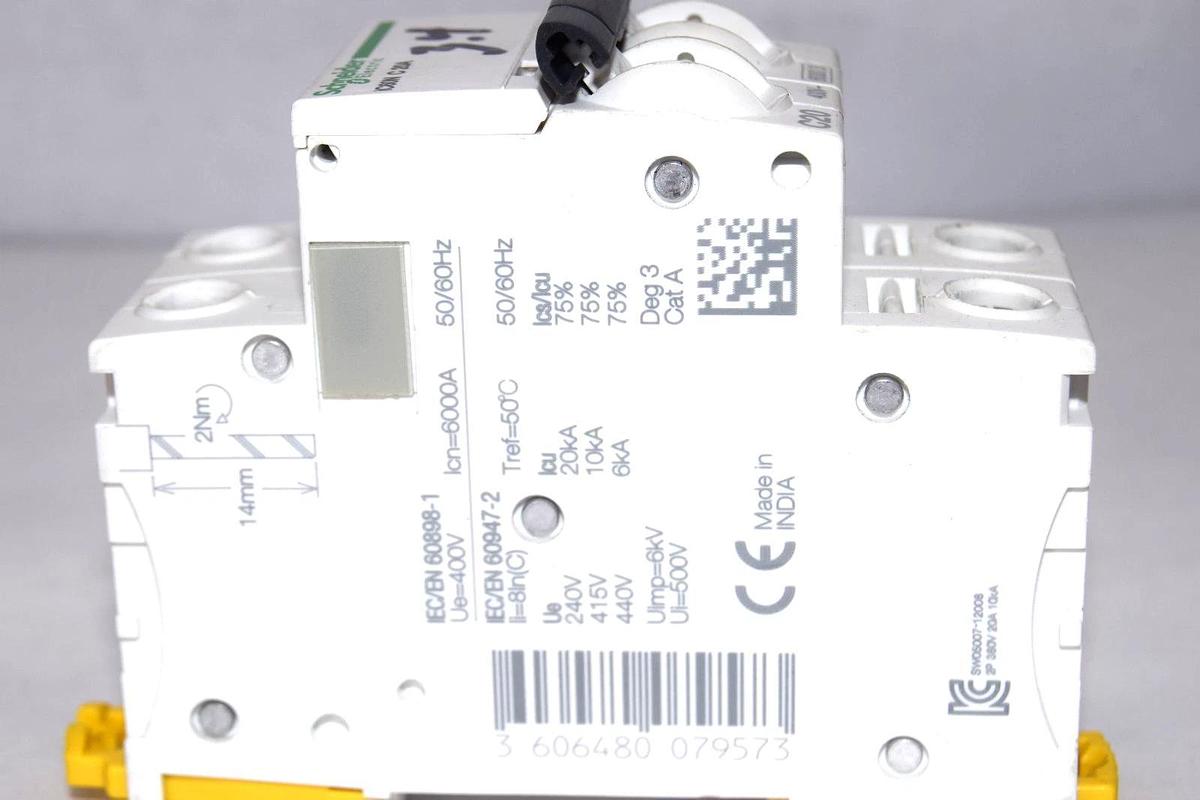 Used SCHNEIDER ELECTIRC iC60N C 20A , CNS14816-2 2P 400V Miniature Circuit Breaker
