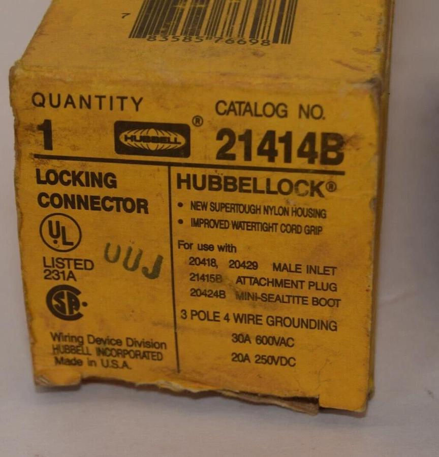 Used Hubbel Hubbellock Locking Connector 21414B 3p 4w 30a 600v 20a 250v *HOUSING ONLY
