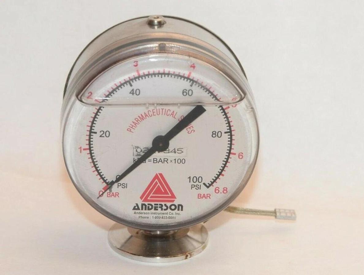Used ANDERSON 0227345 0-6.8 Bar 0-100psi 3.5" Face Pressure Gauge