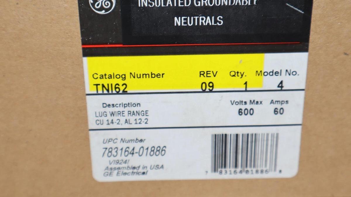 GE Insulated Groundable Neutral TNI62 600VAC 250DC 60Amp (Lot of 3)