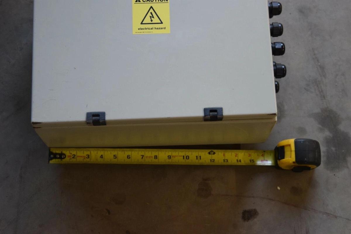 Used HAMMOND 2R16126 Enclosure Type 12 16X12X6 IN, 16" X 12" x 6 (Used) holes drilled