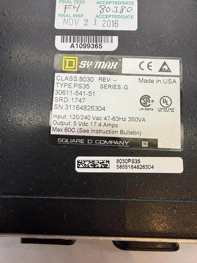 SQUARE D SY/MAX PS-35, 30611-541-51 ser G Power Supply, PS 35, 8030 PS35 "New"