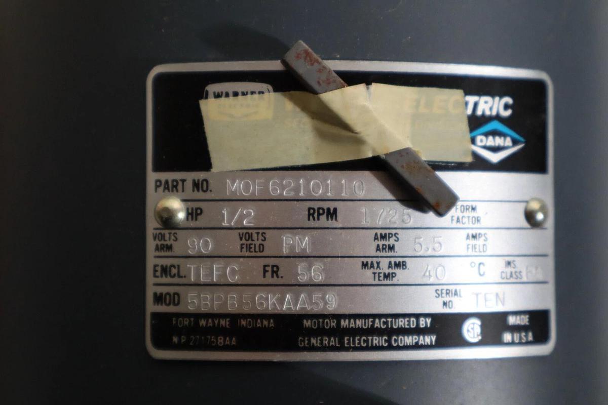Warner Electric Seco DC Motor M0F6210110 5BPB56KAA59 1/2hp .5hp 90v 1725rpm NEW