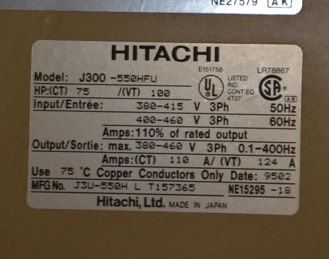 Used HITACHI J300-550HFU 3PH 50/60Hz 380/460V 75HP IGBT Inverter Drive J3U-550H L