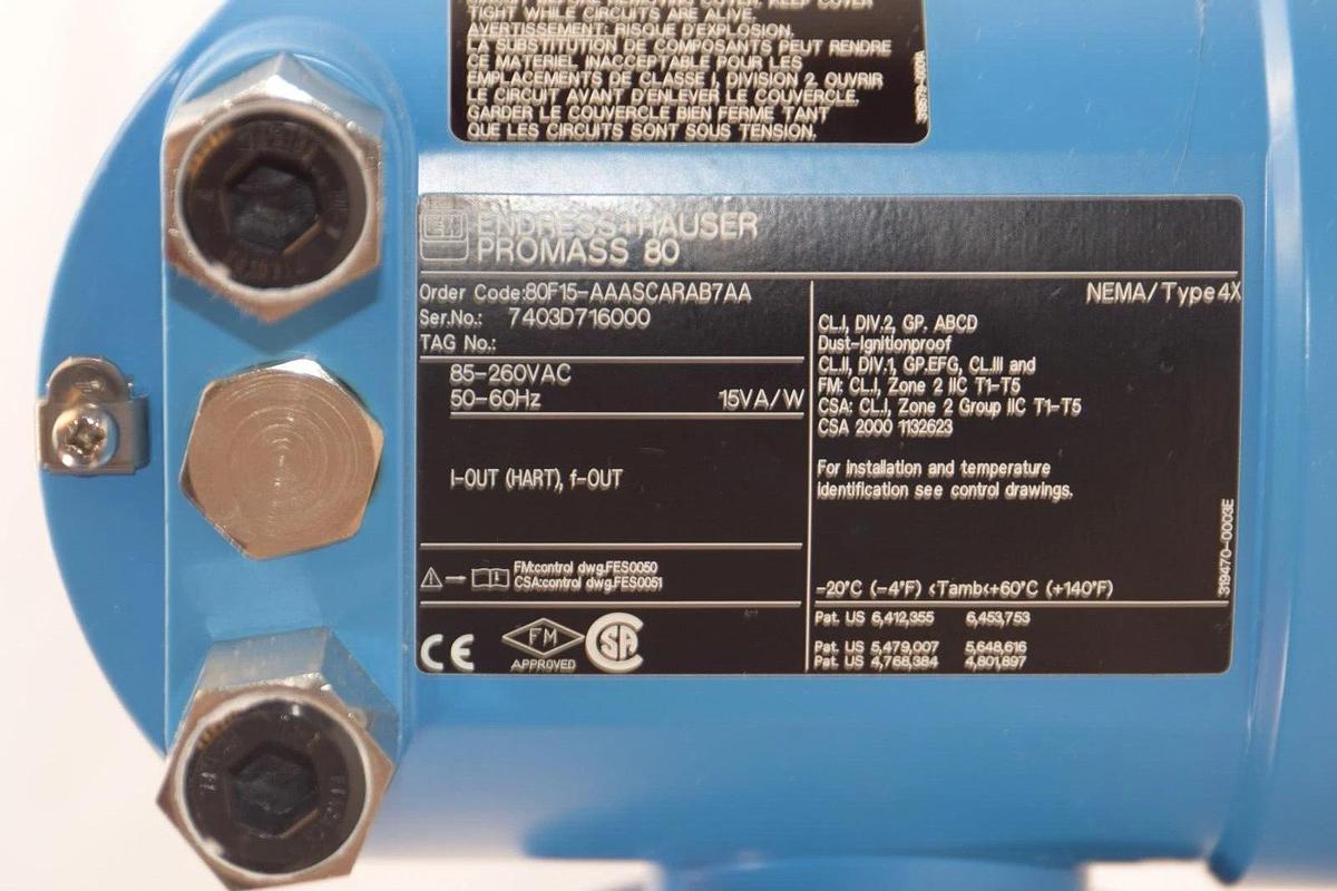 ENDRESS + HAUSER Promass 80F Mass Flowmeter 80F15 80F15-AAASCARAB7AA 1/2"  NEW