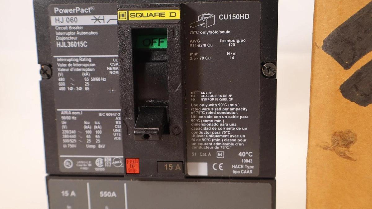 Square D PowerPact Breaker HJL36015C HJ060 15A 15 Amp 3P Circuit Breaker (New)