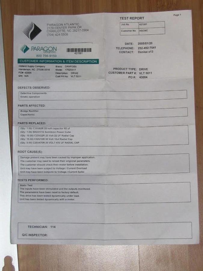 DANFOSS Drive 175Z0317 7.5 kw 10 hp  VLT 5011 10hp *Refurb*