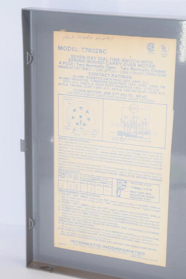 Used INTERMATIC T7802BC Electromechanical 7-Day Dial Timer W/Spring 480Vac 4Pole