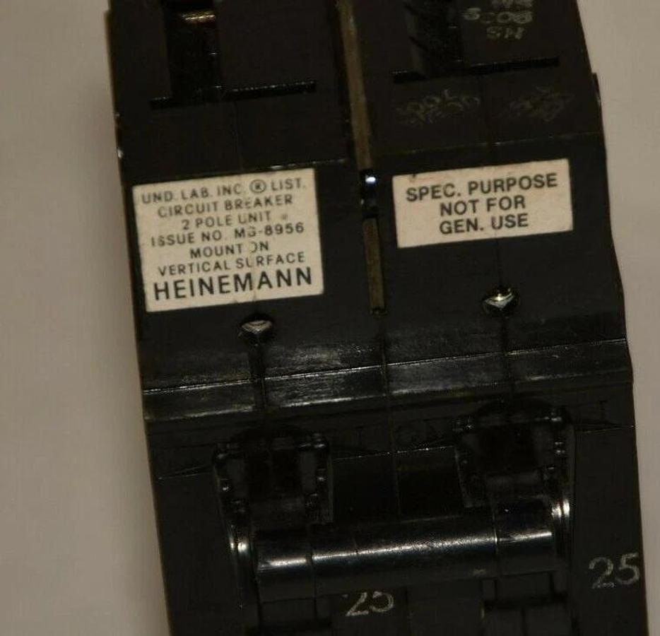 Used HEINEMANN MG-8956 2 Pole 25A Circuit Breaker
