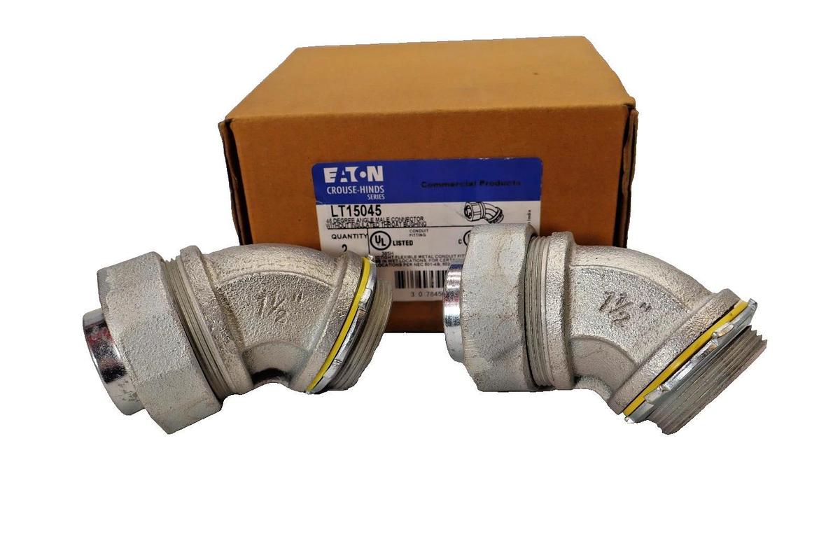 Eaton LT15045 1-1/2" 45° Angle Male Connector Conduit Fitting (New - Box of 2)