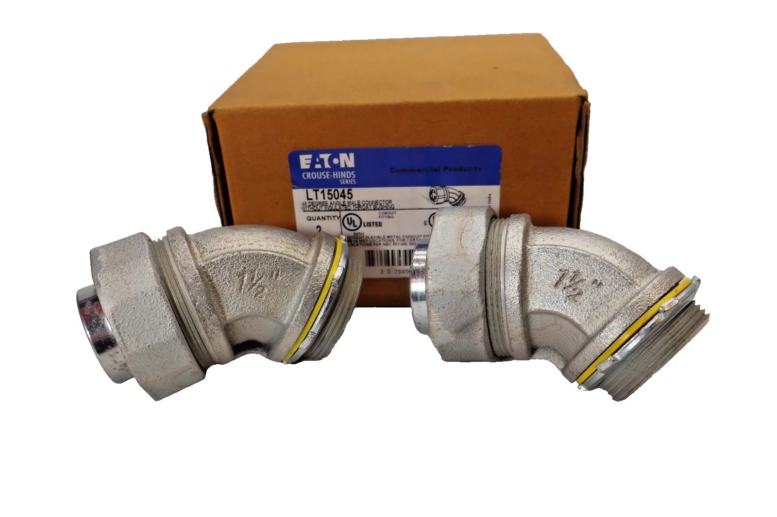 Eaton LT15045 1-1/2" 45° Angle Male Connector Conduit Fitting (New - Box of 2)