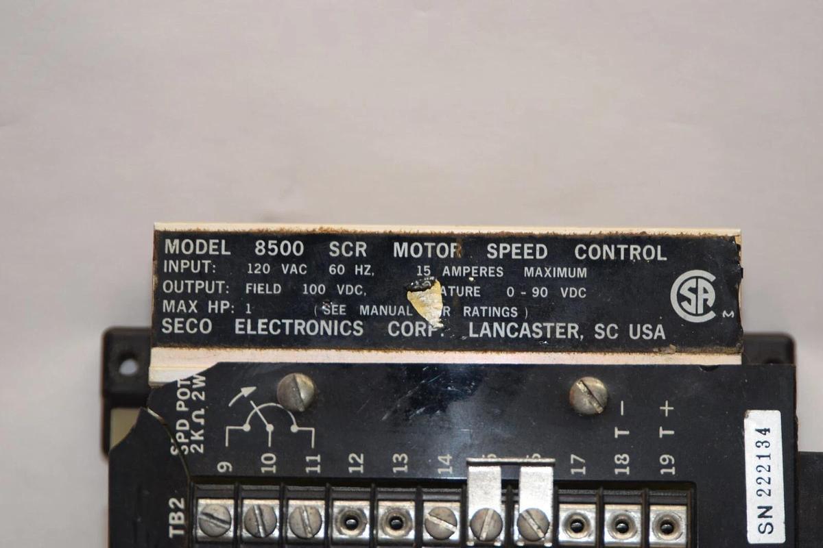 Used SECO ELECTRONICS CORP. 8500 120Vac 15A SCR Motor Speed Control