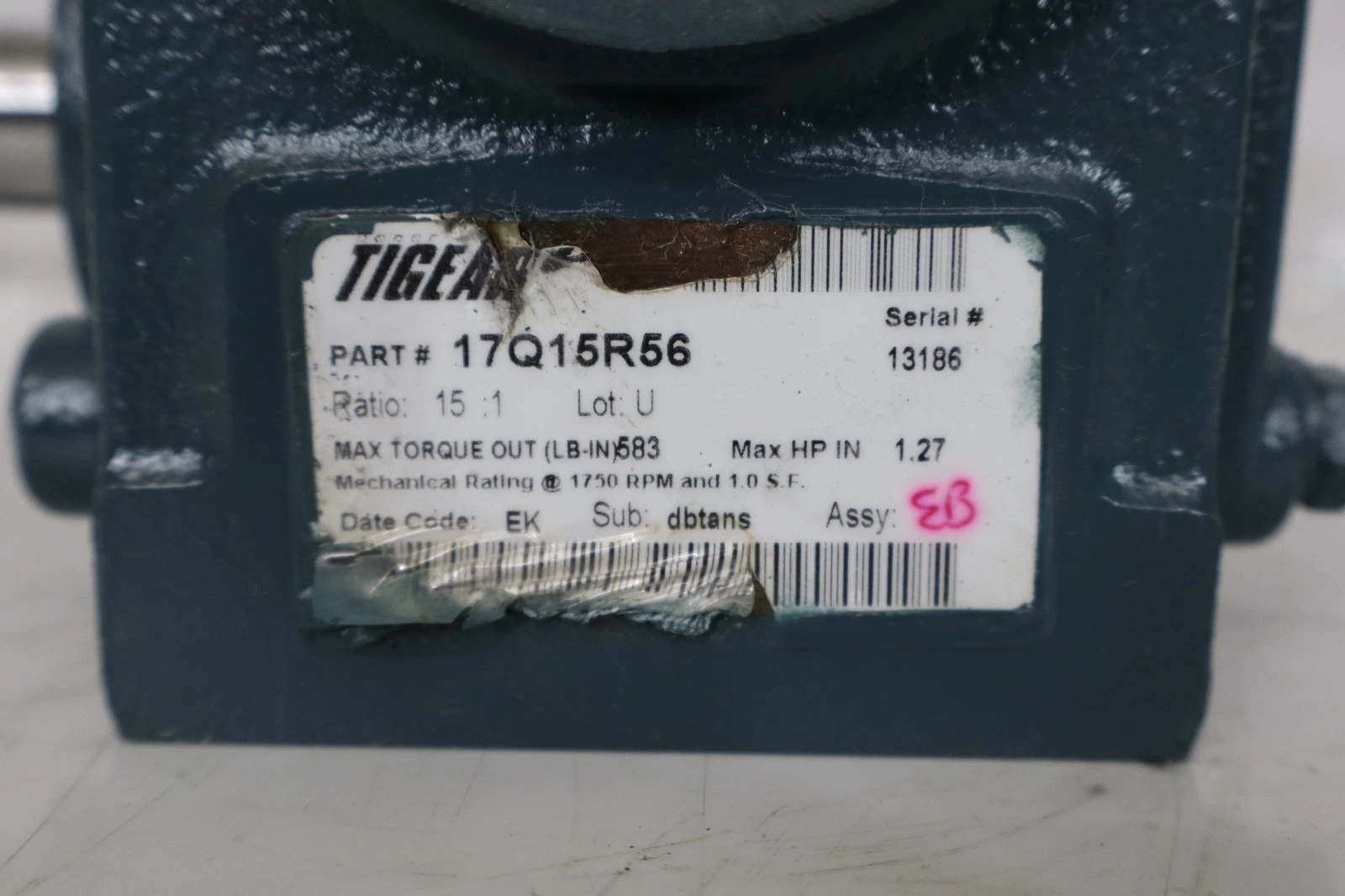 Refurbished Dodge Tigear Gear Box Speed Reducer 17Q15R56 1.27hp 1750rpm 7/8" Shft 15:1 Ratio