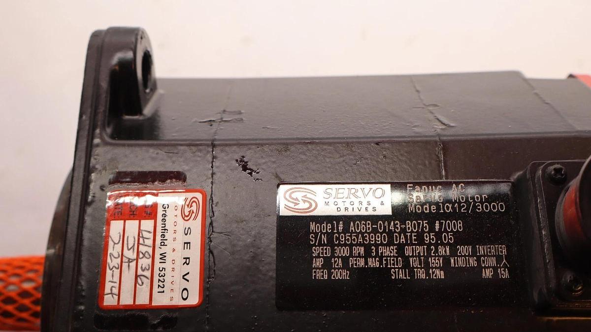 GE FANUC A06B-0143-B075 #7008 3000rpm 3PH 2.8kW AC Servo Motor REFURB