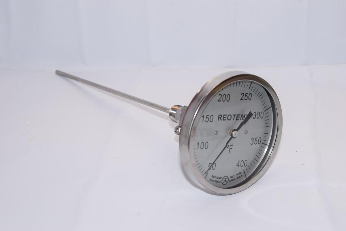 (NEW) REOTEMP 50-400 F 5" Face 3/4" Npt Conn 12" Stem BI-Metal Thermometer