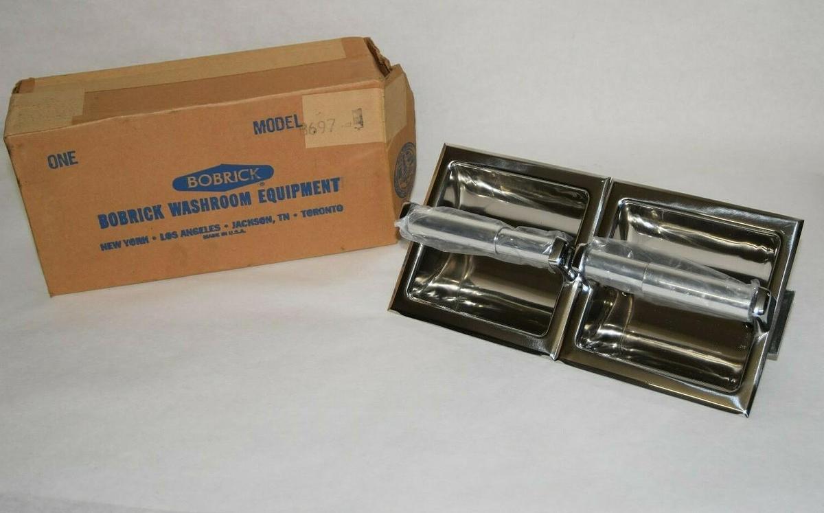 (NEW) BOBRICK B697 B-697 Dbl Roll Stainless Recessed Bath Tissue Dispenser