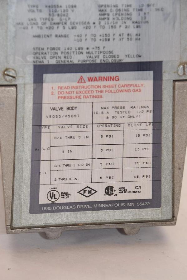 (NEW) HONEYWELL V4055A 1098 , V5055 / V5097 110/120V Fluid Power Gas Valve