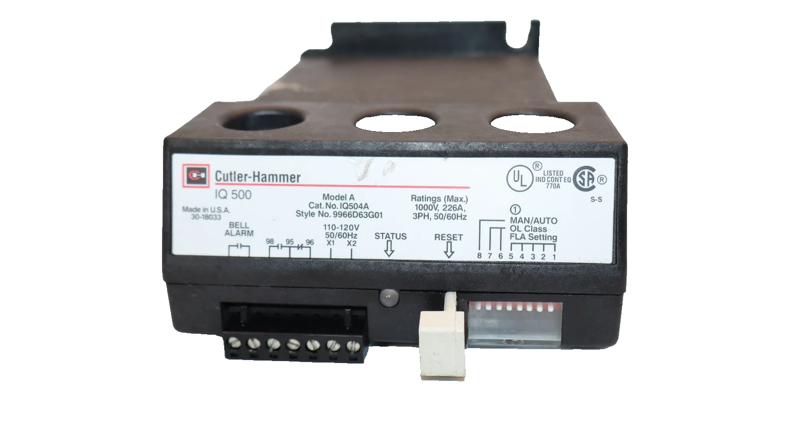 Used Eaton Cutler-Hammer Motor Protection Relay IQ500 IQ504A Mod A 1000V 226A 3hp