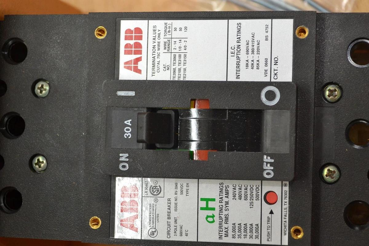 ABB EHB63030L EHB Breaker Line Load E 6 Lugs 3 Pole 30 Amp B130000 30A 30 A