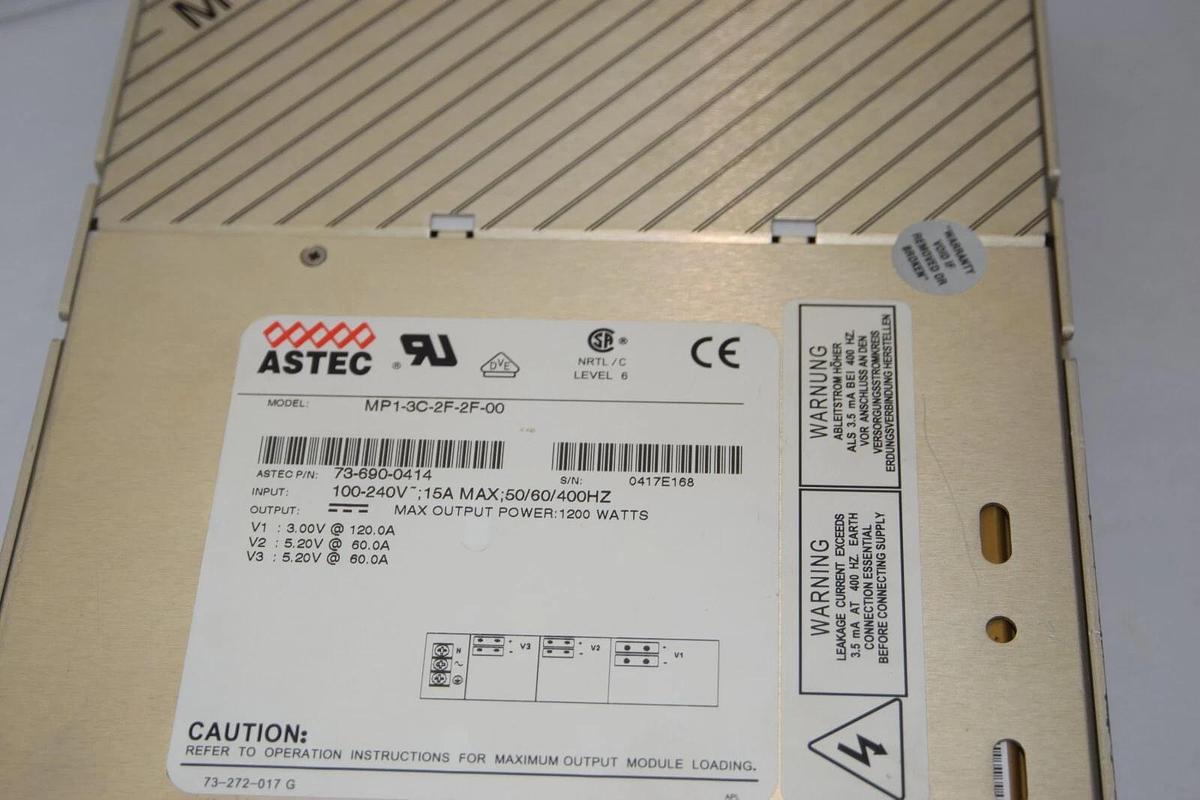Used ASTEC MP1-3C-2F-2F-00 , 73-690-0414 100-240V 15A 50/60/400Hz Power Supply