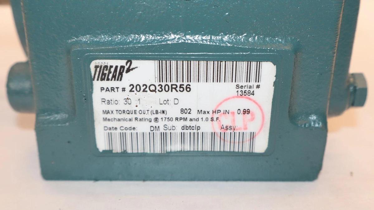 Refurbished Dodge Tigear 2 202Q30R56 30:1 Ratio 1" Shaft Gear Reducer