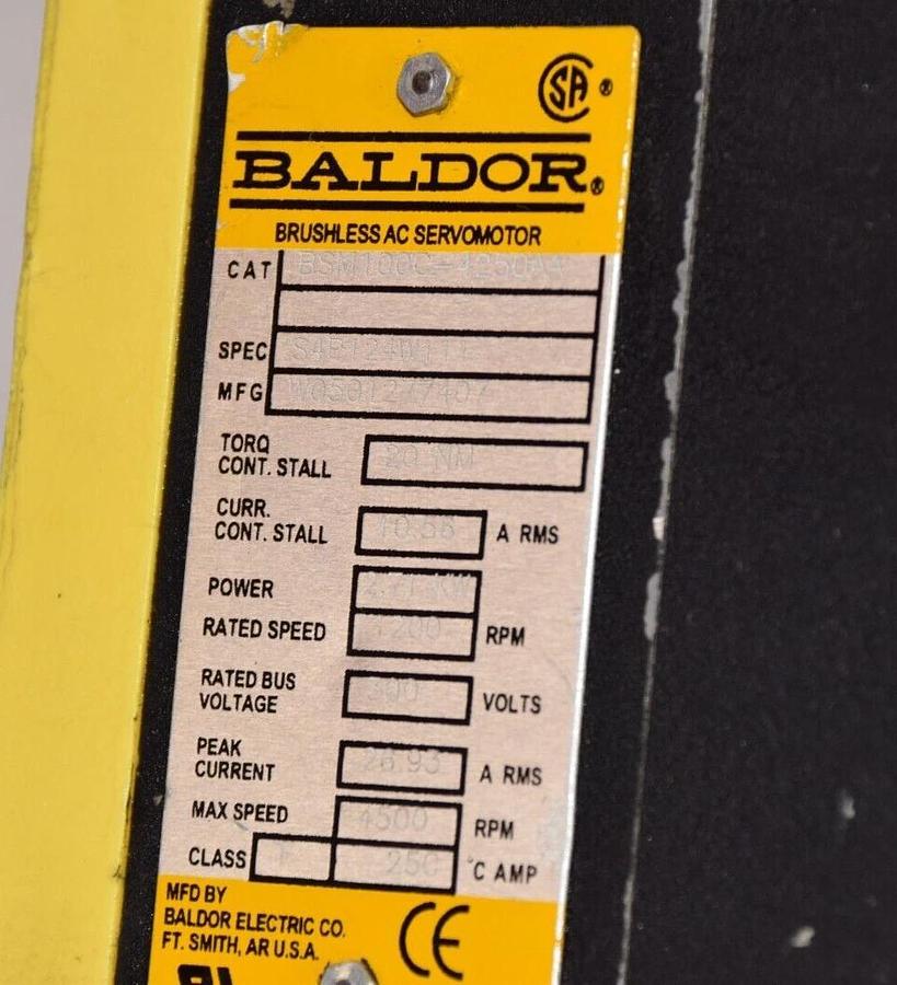 Used Baldor Brushless Servo Motor BSM100C-4250AA S4P124W111 W050L277407 20nm 2.71kw
