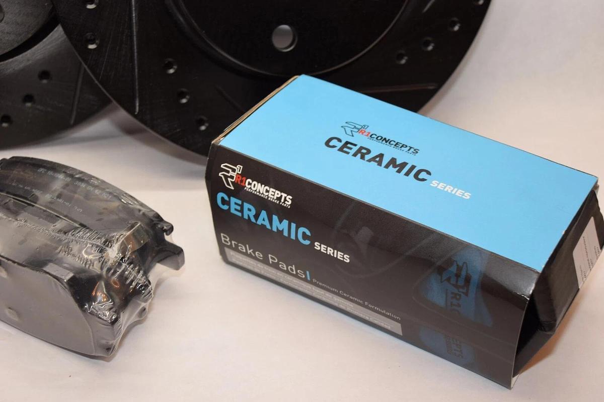 R1 CONCEPTS B09FP2NKDM Disc Front Brake Rotors Black w/ Ceramic Pads (NEW)