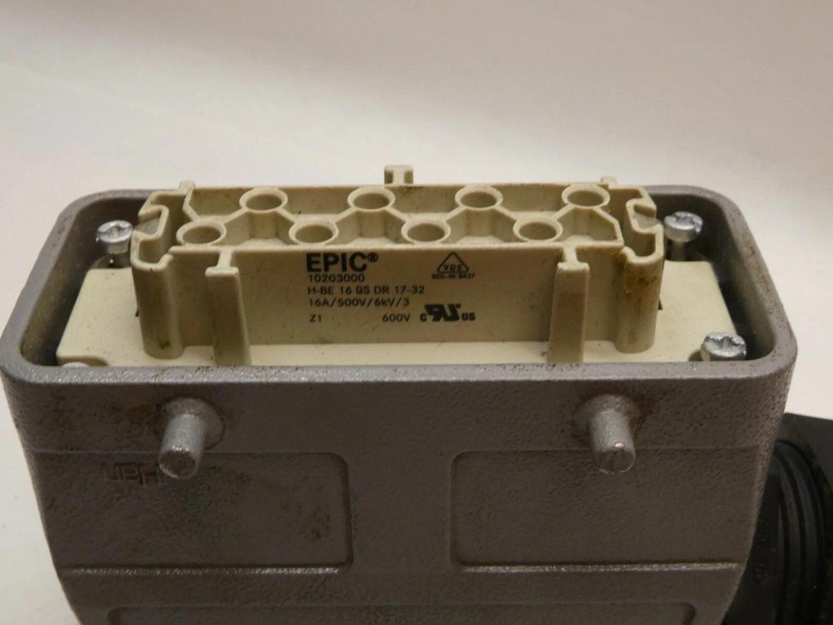 Used HARTING EPIC 10203000 H-BE 16 BS DR 17-32 16A 500V 6Kv/3 Plug
