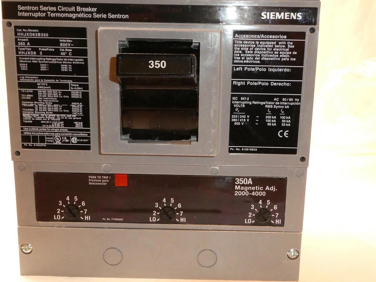 Used Siemens Sentron Circuit Breaker HHJXD63B350 350a 350 Amp A 3p 350a trip JD NEW