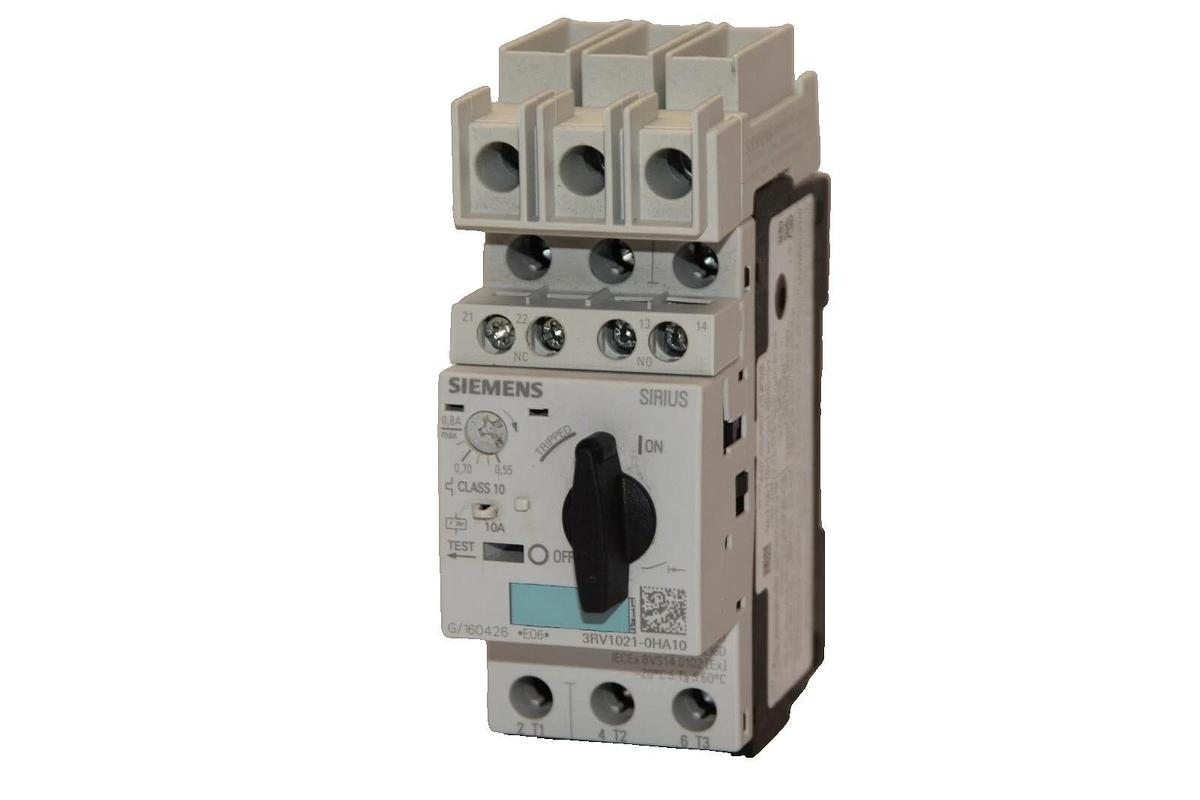 Used SIEMENS 3RV1021-0HA10 3RV10210HA10 0.55-0.8A Manual Motor Starter w/ 3RV1928-1H