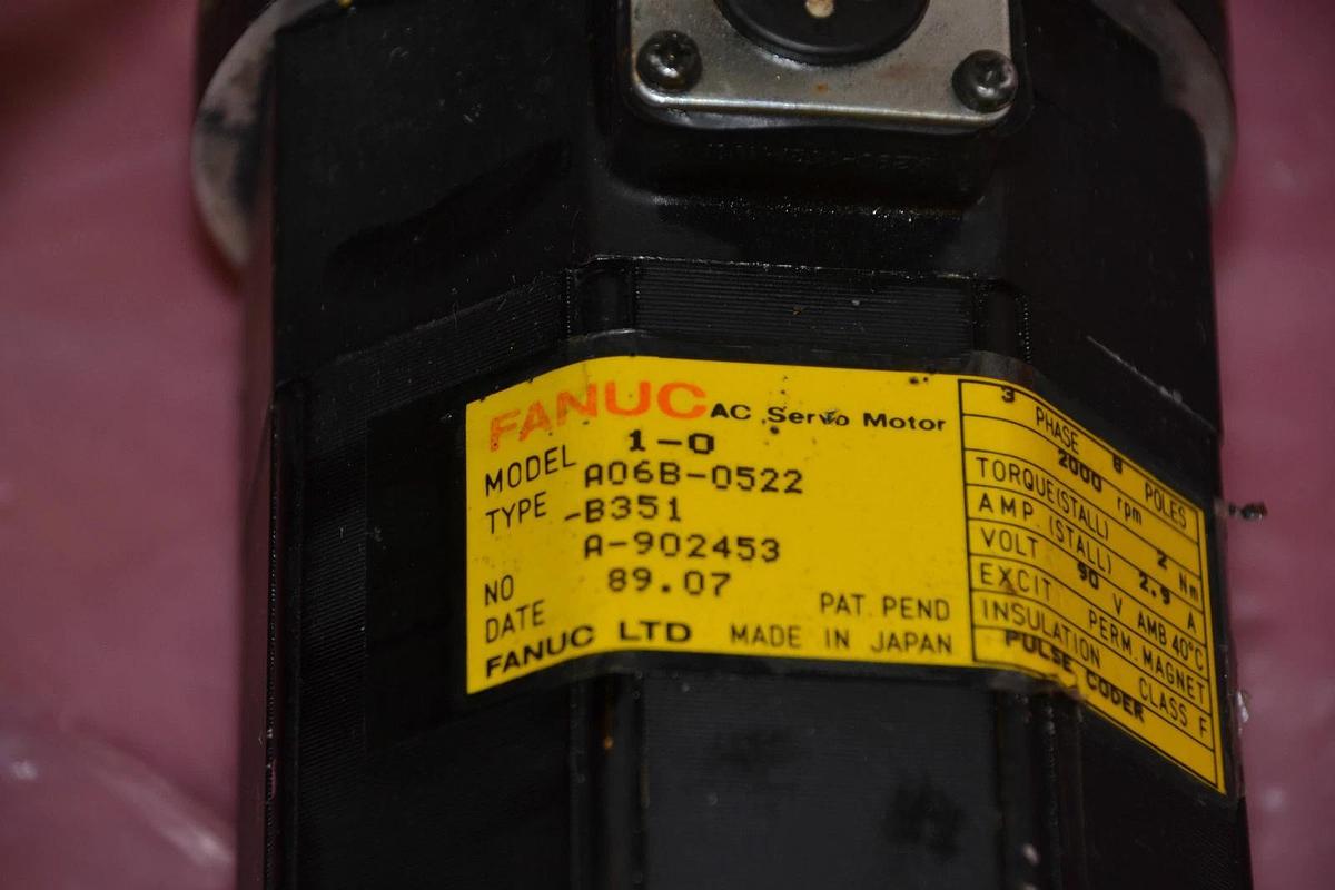 Used Fanuc AC Servo Motor 1-0 A06B-0522-B351 PULSE CODER A-902453 3ph 90v 2.9a