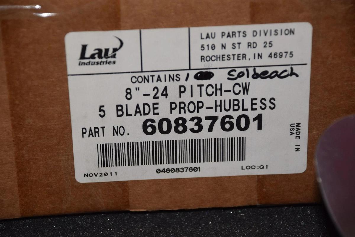(1) Lau Industries 8" Prop-24 Pitch-CW 5 Blade Hubless Fan Blade 60837601 NEW