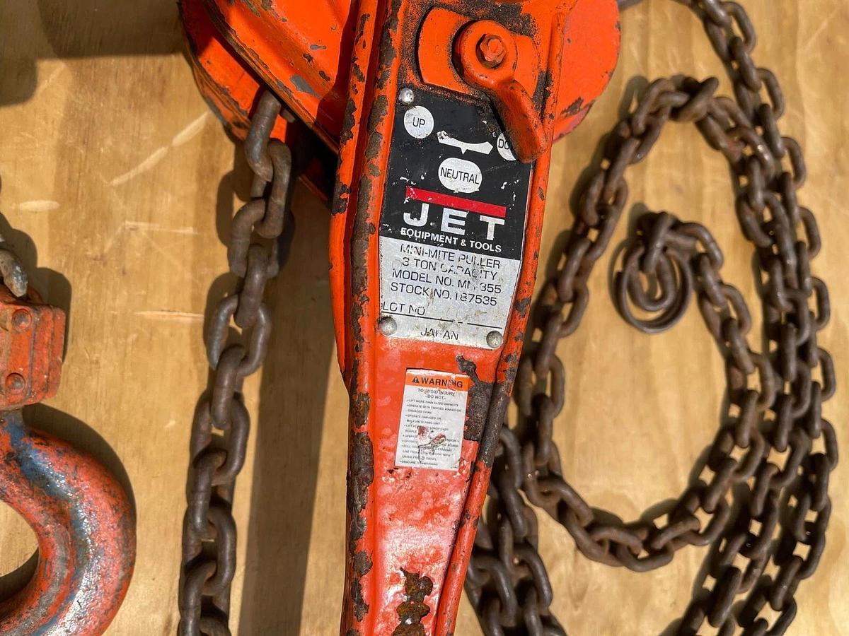 Used JET 3 Ton MiniMite Puller Leaver Chain Hoist Come Along 6,000lb MM355 15ft chain