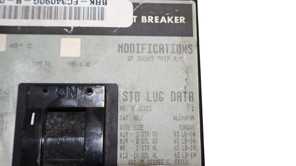 Used Square D 90A 90 Amp Circuit Breaker FC34090G Series 3 Shunt Trip 480VAC