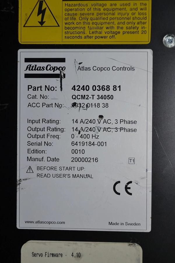 Used ATLAS COPCO CONTROLS 4240 0368 81 4240036881 QCM2-T 34050 QCM2T34050