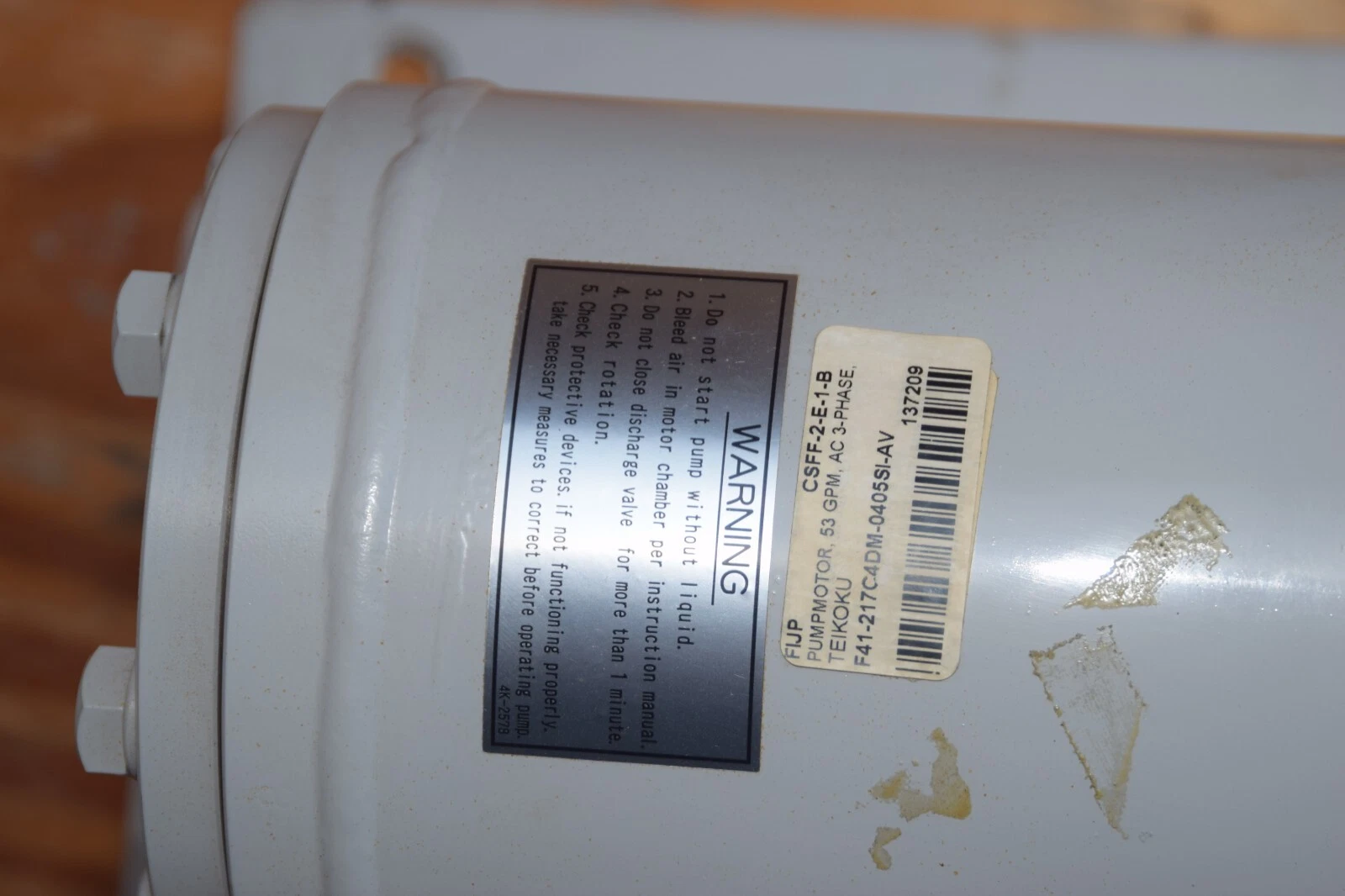 Used Teikoku Motor Pump F41-217C4DM-0405S1-AV Head: 140ft 53gal/min 3ph 460v 3.4kw