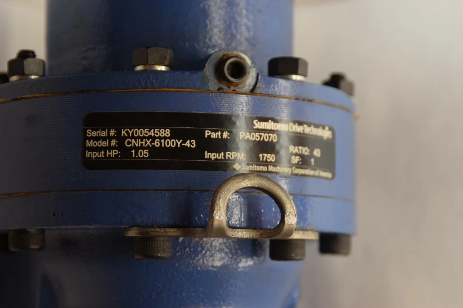 SUMITOMO Speed Gear Reducer CNHX-6100Y-43 PA057070 43:1 1750RPM 1.05Hp (NEW)