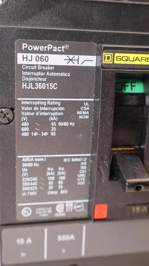 Square D PowerPact Breaker HJL36015C HJ060 15A 15 Amp 3P Circuit Breaker (New)