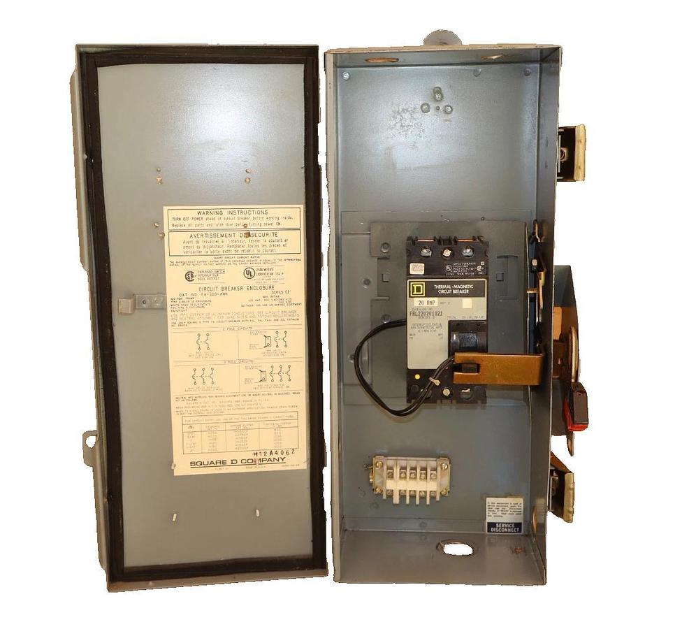 Square D Enclosed Breaker disconect FA-100-AWK 100A w/ 20A Breaker FAL220201021