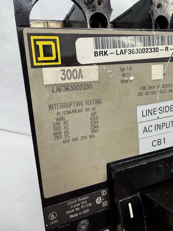 Used SQUARE D LAF363002330 LAF36300 300A Shunt Trip Circuit Breaker LA11028 300 Amp A