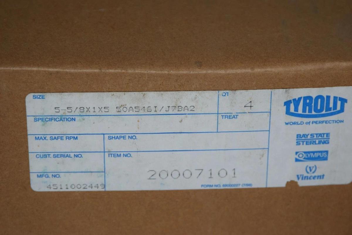 Used Tyrolit 4511002449 20007101 5-5/8x1x5 50AS546I/J7BA2 Grinding Material 4pcs/Box