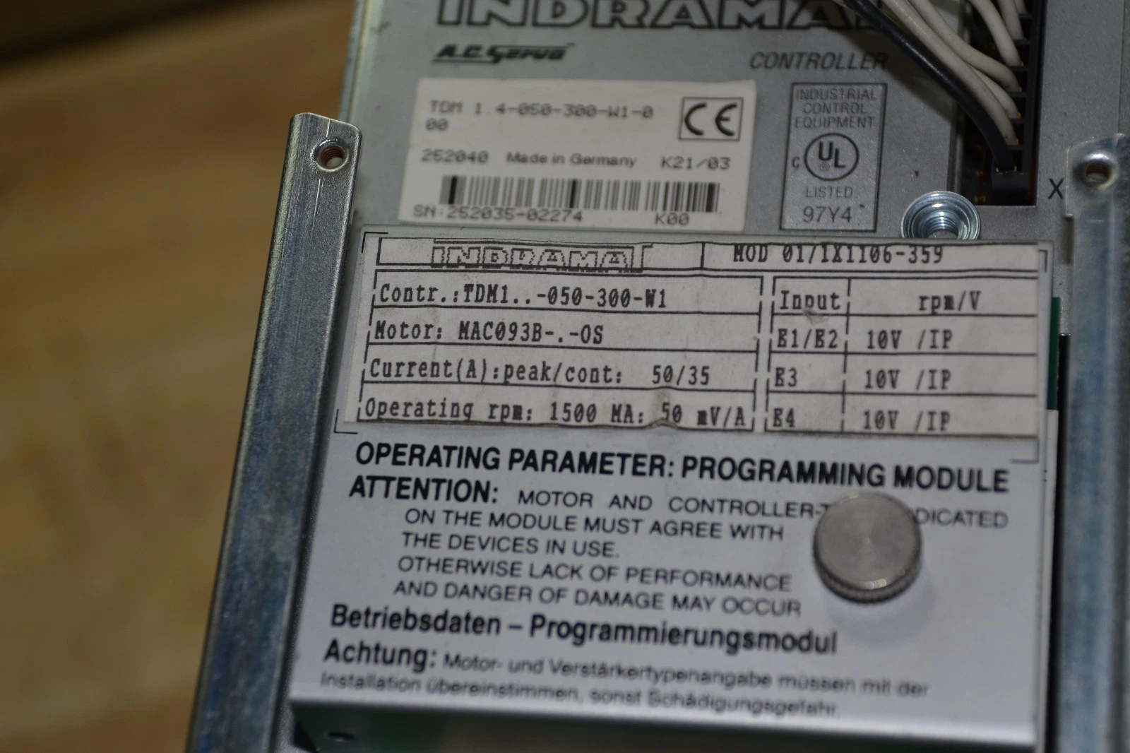 Used Indramat AC Servo Power Supply TDM1-050-300-W1 TDM 1.4-050-300-W1-0 MAC093B-.-0S