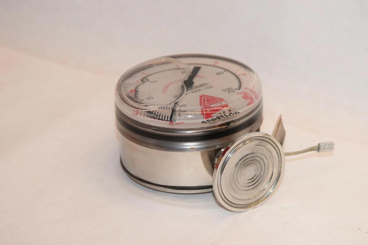 Used ANDERSON 0227345 0-6.8 Bar 0-100psi 3.5" Face Pressure Gauge
